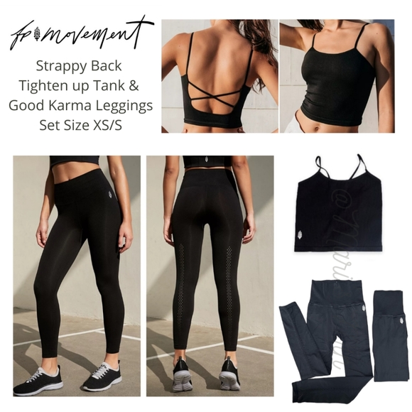 Free People Pants - Free People Movement Black Good Karma Leggings Strappy Back Tighten Up Tank Set